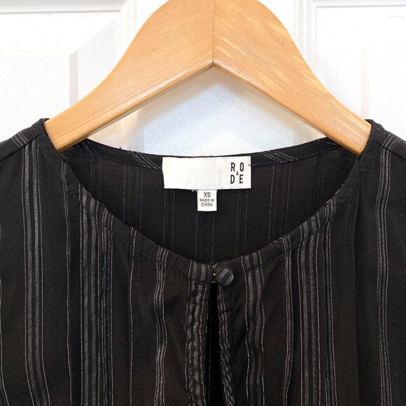 Anthropologie Ro & De Pippa Tiered Black Silver Pinstriped Long Sleeve Dress - Picture 6 of 11